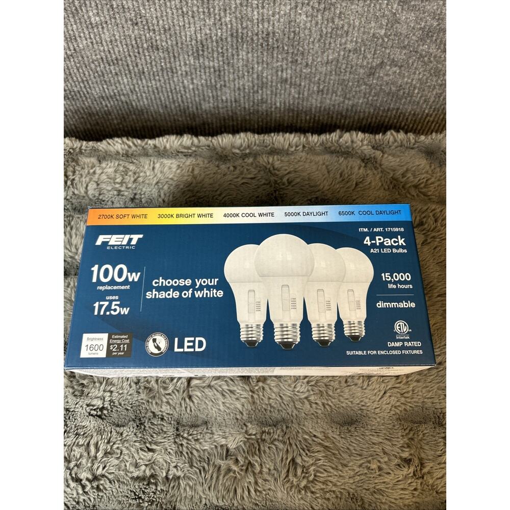 Feit Electric 100W Replacement 17.5W dimmable LED A21 Bulbs, 4-pack M65C